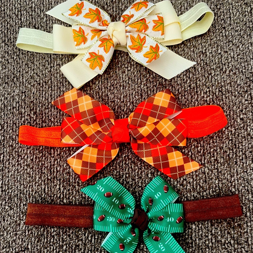 Set of 3 Fall Themed baby girl headband bows. Like new.